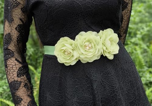 Flower Girl Sash Sage Green Flower Girl Sash Belt for Dress, Chiffon Pearl Floral Sash Belts for Bridesmaid/Bride Dresses4