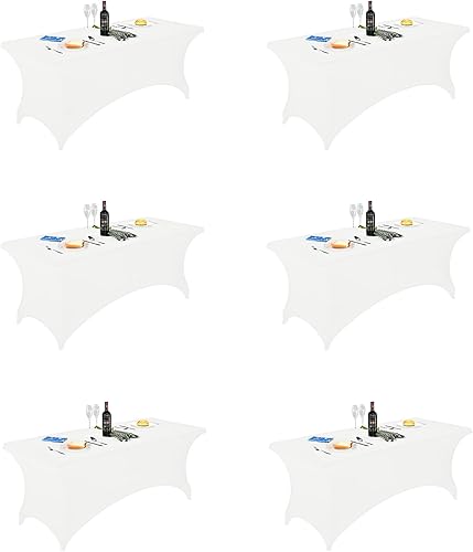 Miniatura 242 de FORLIFE Paquete de 6 manteles de elastano, de ajuste universal para mesas rectangulares de 6 pies, para patios, bodas, banquetes, fiestas