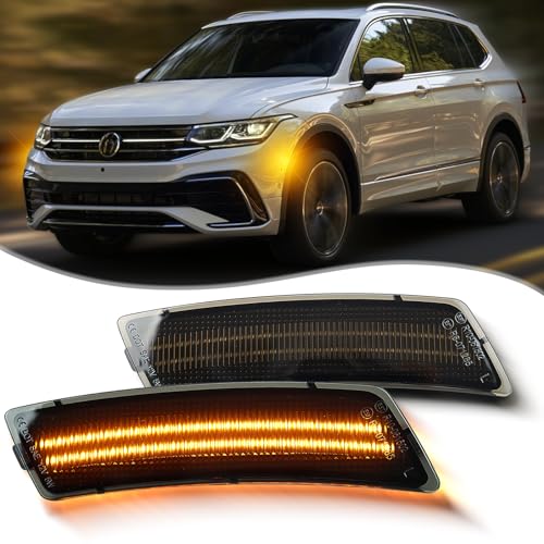 ZDEERAOTO LED Front Fender LED Side Marker Lights Kit for Volkswagen Tiguan 2018-2024 / for Volkswagen Beetle 2012-2019,OEM 5C5945072A / 5C5945071A, Smoked Lens Side Bumper Marker Lamps,2pcs (Smoked)