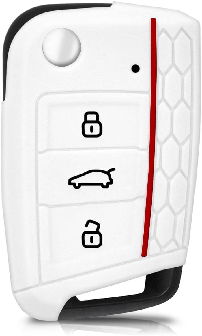 SALPIE Car Key Cover Compatible with Volkswagen Golf Polo Tiguan 7 MK7 with 3 Buttons - Car Key Case Remote Control Cover - Silicone Cover (White, Cover)