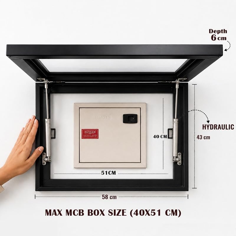 Image of Electric MCB Box Cover Frame With Hydraulic Decorative White 3 Running Horse Painting Electrical Panel box Cover, Switch Box Frame Will Fit Max 15x20 inch Switch Board, Outer Box Size 17X23 Inch