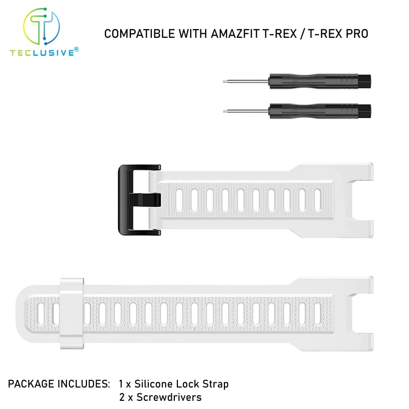 Image of T TECLUSIVE Soft Silicone Strap Band Compatible with Amazfit T-Rex /Amazfit Trex Pro | Adjustable Silicone Rubber Band with Installation Tools for T Rex Pro (White)