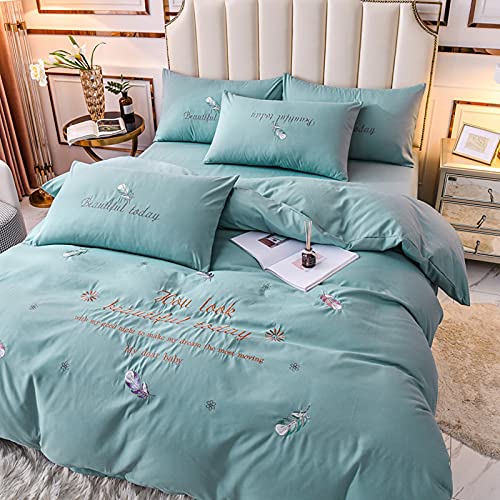 WCPQT Cómodo Juego De Ropa De Cama Suave Edredón Edredón con Fundas De Almohada Sábana,Juego De Funda Nórdica De Cierre con Cremallera Easy Care-Verde Claro Rey 4pcs 220x240 Cover