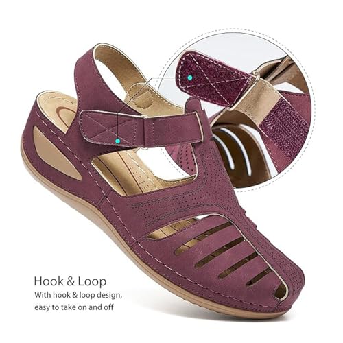 Women's Platform Wedge Sandals, Retro Adjustable Ankle Strap Closed Toe Vintage Hollow Wedge Sandals, Soft Leather Thick Sole Premium Anti Slip Shoe, for Family, Travel, Beach, Meeting4