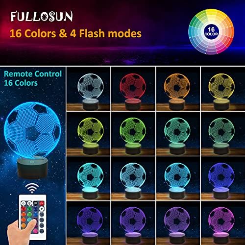 Kids Night Light Football 3D Optical Illusion Lamp with Remote Control 16 Colors Changing Soccer Birthday Xmas Valentine's Day Gift Idea for Sport Fan Boys Girsl