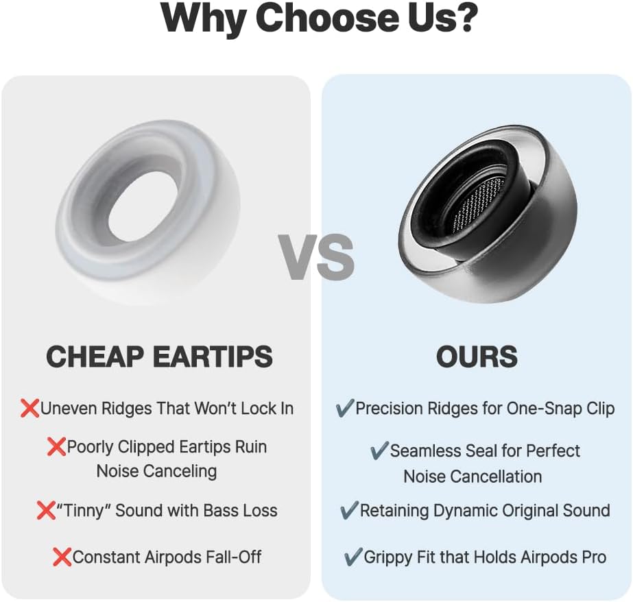 AZLA Crystal for Airpods Pro 1st & 2nd Gen (M/ML/L) – Airpod Pro Ear Tip Replacement – Airpod Pro Tips with Premium Silicone