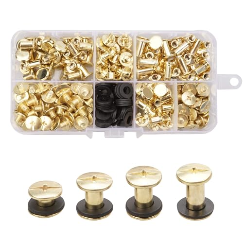 120 Set Brass Chicago Screws Binding Screws, 4 Sizes Screws Nail Rivets Screw Post Metal Nail Rivet Chicago Button