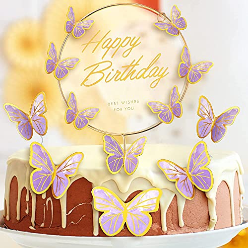80Pcs Butterfly Cake Toppers Set Happy Birthday 3D Mixed Color Pink Purple Cupcake Picks Butterfly Cupcake Topper With Dot Glue Decorations For Anniversary Party Wedding Wall Decor Supplies #TOP5
