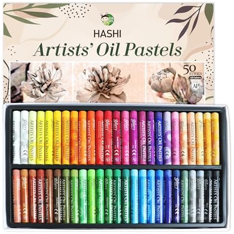 HA SHI Soft Oil Pastels Set (50 Sticks, 48 Colors) Art Supplies for Artist, Gallery Oil Painting Stick, Classroom Set, Professional Oil Crayons, Ideal for Professional Artists Cover