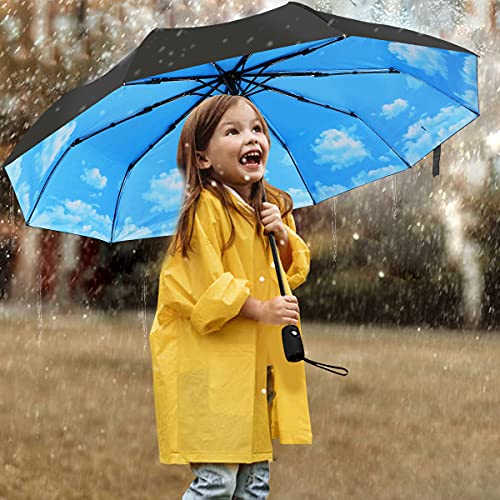 Llanxiry Umbrella Windproof Travel Umbrellas For Rain Black Folding Umbrellas 10 Ribs Automatic Strong Portable Wind Resistant Backpack Umbrella For Men And Women (High Clouds) #TOP6