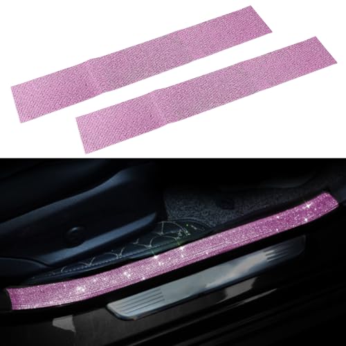 2PCS Car Door Edge Entry Guard, Bling Rhinestone Car Anti-Collision Adhesive Sticker Strip, Door Sill Strip for Rear Bumper Car SUV, Threshold Protective Stickers for Women (Pink)