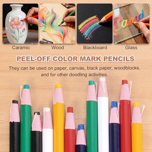 QUARKZMAN 12 Stück Abziehbare Fettstifte Farbige China Marker Für Glas Metall Kunststoff Papier Nicht Anspitzbare Wachsstifte Zum Ausmalen Zeichnen Markieren Weiß Und Schwarz
