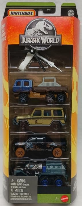 Matchbox Jurassic World Dinosaur Danger 5 Pack [Includes 5 Vehicles Inspired by The Hit Movie!] 1:64 Scale Diecast Toy Vehicles