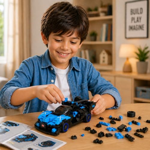 Image of GRIPZ Grid Car Building Blocks Set for Kids 6+ | DIY Construction Toy Vehicles | Educational STEM Building Kit | Creative Brick Toy Set for Boys & Girls (Phantom)
