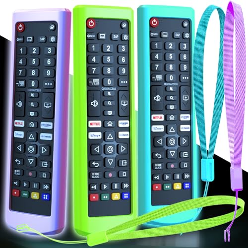 3Pack Case for LG TV Remote, Glow in The Dark Cover for LG Remote Control for Smart TV, Battery Cover Replacement Sleeve Skin Glow in The Dark Green Purple Blue