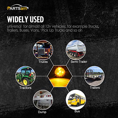 Partsam 5Pcs 2" Amber Round Sealed Clearance Side Marker Light 4 Led Mount Grommet/Pigtails For Trailer Truck Camper Rv #TOP6