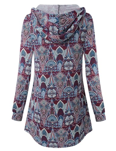 Image of Lotusmile Women's Long Sleeve Hooded Tunic Tops Button Swing Pullover Hoodie Sweatshirts