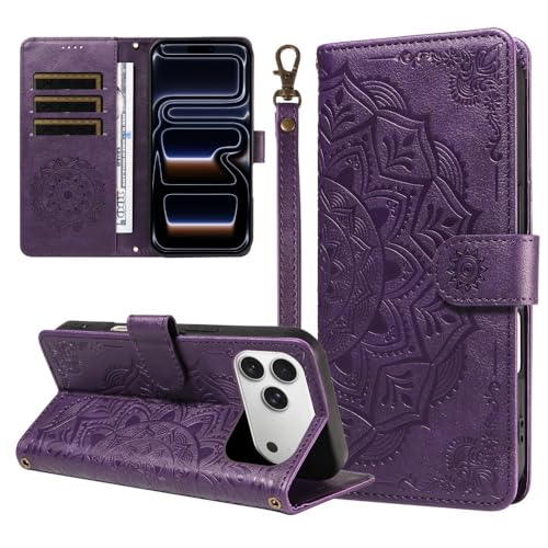 Housse de protection iPhone 16 Pro violette en cuir fini premium à rabat