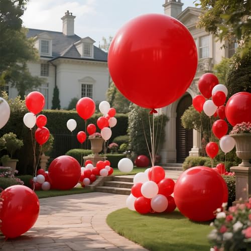 Image of Red Balloons, 9pcs 36 Inch Red Latex Balloons for Garland or Balloon Arch as Birthday Party Wedding Baby Shower Decorations