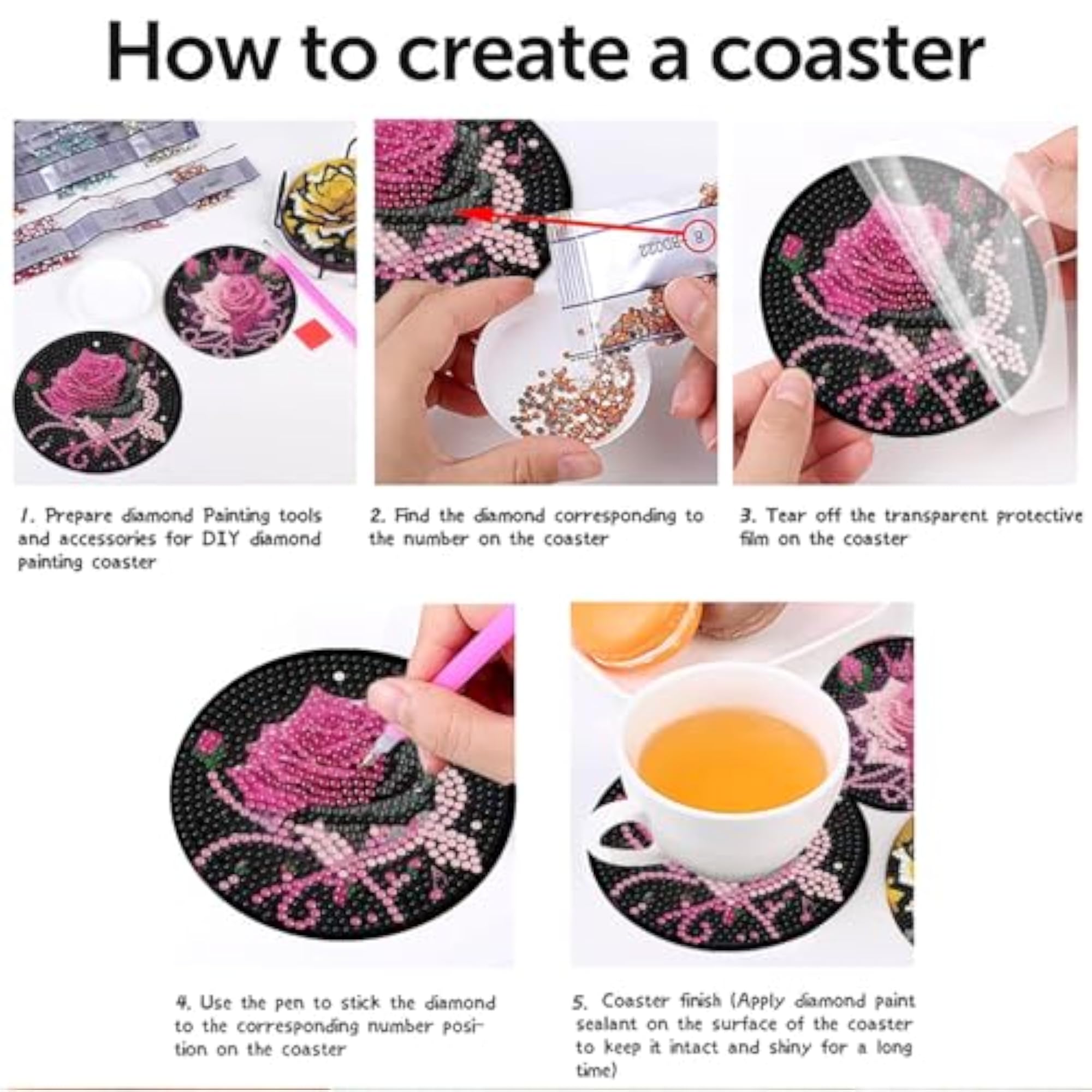 8 Pieces Coasters with Stand, DIY Diamond Painting Kits
