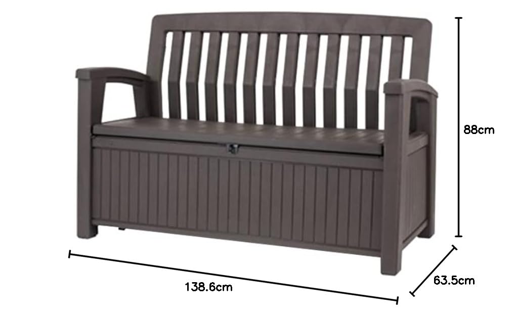 Keter Kissenbox, regenfest, Gartenkissenbox Patio Bank, Espresso braun, 138,6 x 63,5 x 88 cm, 227 L, Kissenbox wetterfest