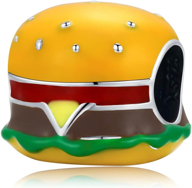 Delicious Hamburger Charm 925 Sterling Silver Charm Fits For Pandora Bracelet, European Charms Bracelet, Women Gift