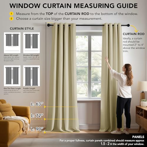 Image of Deconovo Room Darkening Thermal Insulated Curtains Eyelet Blackout Curtains Ring Top Curtains for Bedroom Beige 42 x 90 Inch 2 Panels