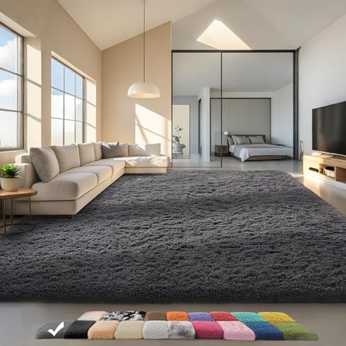 Ophanie Grey Fluffy Shag Area Rug 4x6