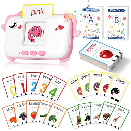 Talking Flash Cards for Toddlers Toys for Ages 2-4, Learning Toys for 2 3 4 5 Year Old Girls, Autism Pocket Speech Therapy, Educational Toys with 160 Sight Words for Kids (Pink)