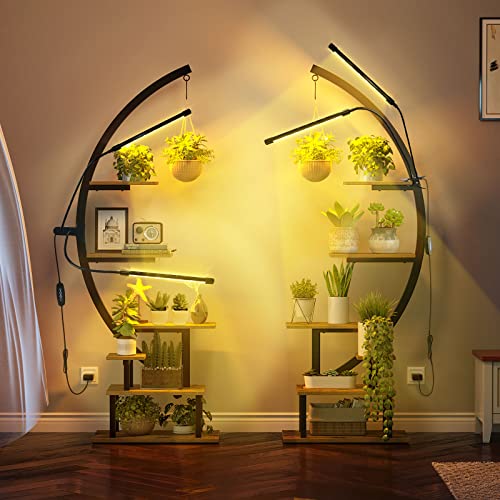 Greenstell Plant Stand, Half Moon Multiple Tiered Metal Plant Shelf With Grow Light, 6 Tier Curved Ladder Flower Pot Stand Display Rack For Indoor Living Room Patio Garden Balcony Black (2 Pack) #TOP2