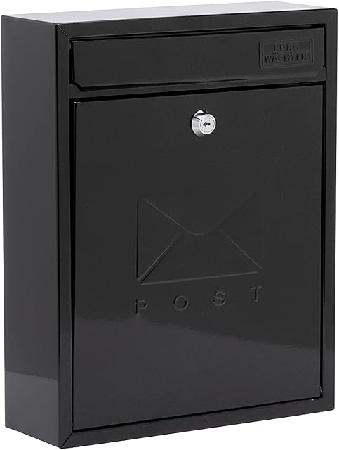 Burg Wächter MB05BK Compact Wall Mounted Galvanised Steel Lockable Weatherproof Post Box, Black, 26x33x9cm