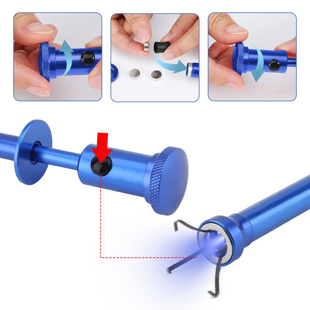 Herramienta de recogida de garra flexible, recogida de imán retráctil de aleación de 4 garras con iluminación LED Herramientas de limpieza de drenaje Recogedor de basura Herramienta de recogida