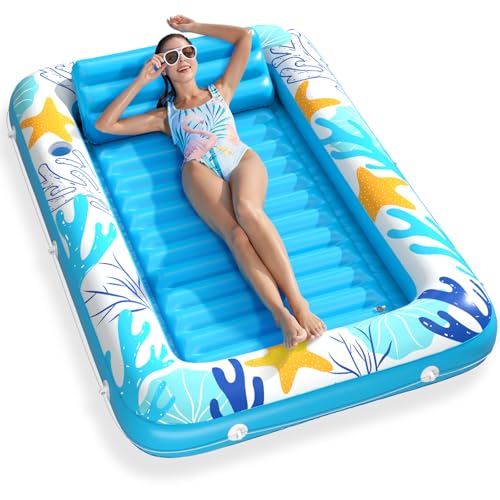 Image of Inflatable Tanning Pool Lounger Float - Jasonwell 4 in 1 Sun Tan Tub Sunbathing Pool Lounge Raft Floatie Toys Water Filled Tanning Bed Mat Pad for Adult Blow Up Kiddie Pools Kids Ball Pit (OA,L)