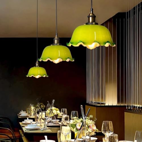 Lustre en verre vert et lampe suspendue rétro rustique E27