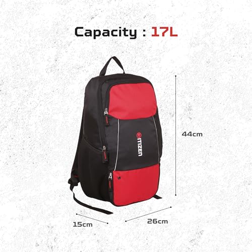 Image of Citizen Ultimate Gym Bag 17L - Quick Access Pocket, Separate Shoe Compartment, Bottle Holder, Reflective Strips for Safety, Adjustable Shoulder Strap, Lightweight-Men & Women-Black Red