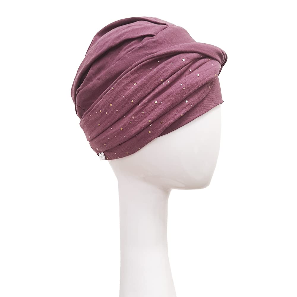 CAREBELL Turban Chemioterapia Elegance Malva Gold Bambusowa na wypadanie włosów, ZŁE, rozmiar uniwersalny