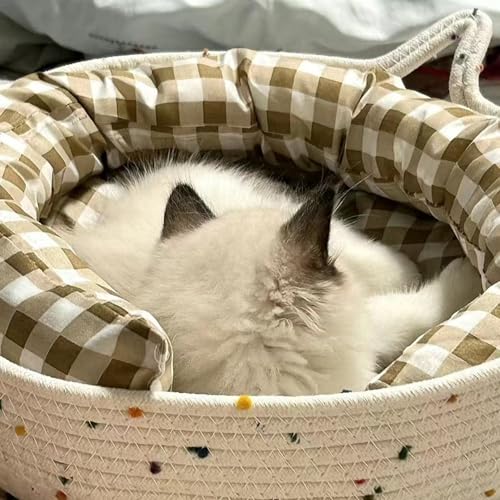 Warayumi 猫 ハウス 四季通用 ござを帯びる ペットハウス 犬小屋 小型犬用 組み立て キャットハウス 屋外 室内 水洗いが可能な犬猫ベッド 防風 換気 四季通用 毛布付き 組立簡単 野良猫 避難所 猫 冬用ハウス 冷感マット付き 35cm 40c