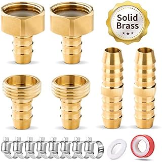HOMENOTE Hose Connectors,5/8" Solid Brass Garden Hose Repair Kit, 2 Female Connectors +