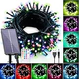Hozplex Solar String Lights Outdoor Waterproof 40Ft, 18 Colors Changing 100 LED Christmas Lights Solar Powered & USB with Remote, RGB Fairy Lighting for Outside Tree Fence Party Indoor Halloween Decor