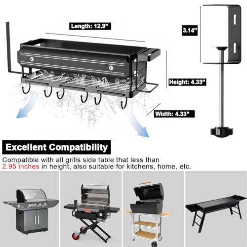 ESOW Griddle Caddy for Blackstone 28\"-36\" Griddles/Prep Cart, No Drilling Space Saving Grill Accessories, BBQ Blackstone Storage Caddy (Black Magnetic Strip)