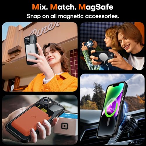 Image of TAURI for iPhone 14 Case, Compatible with MagSafe, Black | with Screen Protector, Not-Yellowing Military-Grade Protection, Shockproof Slim Magnetic Case for iPhone 14