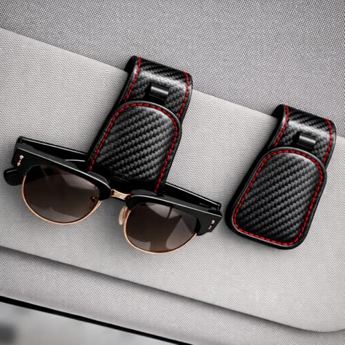 Aeomni 2 Stück Brillenhalter Auto Sonnenblende magnetischer Visier-Clip aus PU-Leder für Sonnenbrillen & Parkticket Kartenclip weiche Innenpolsterung kompakt & stabil