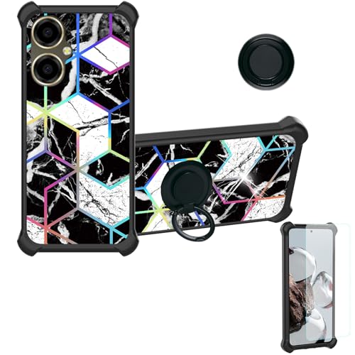 Aroepurt Case Compatible for Mobicel VX21 Phone Case Cover [with 1* Tempered Glass Screen Protector][Hard PC + Soft Silicone][Ring Support] [Colorful Reflect Light] IMDH-HS