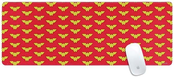 Skinit Large Gaming Mouse Pad - Officially Licensed Wonder Woman Logo Pattern Design with Stitched Edges, Waterproof, Non-Slip Rubber Base, Desk Mat for Keyboard & Mouse, 31.5" x 11.8" inches