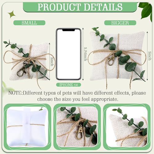 Yunlly 5\'\' x 5\'\' Dog Ring Bearer Wedding Ring Pillows with Ring Clasp Off for Dog Collar White Burlap Dog Ring Holder with Greenery for Engagement Wedding Pet Accessory for Small Medium Large Dogs - Thumbnail 2