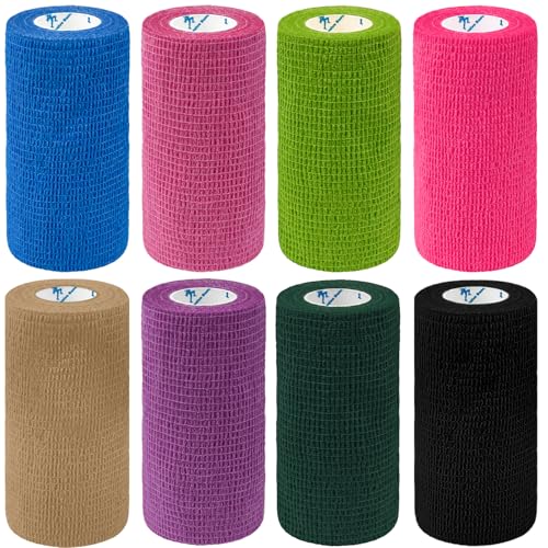 8 Rolls Self Adhesive Bandage 4 inch Wide Self Adherent Cohesive Bandages 10cm x 4.5m Elastic Breathable Self Adhesive Bandage for Sports and Stretch Athletic Pet Vet Wrap for Horse