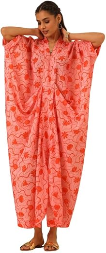AlayaByStage3 Rangrez Flamingo Draped Kaftan for Women | Soft Flowing Design |
