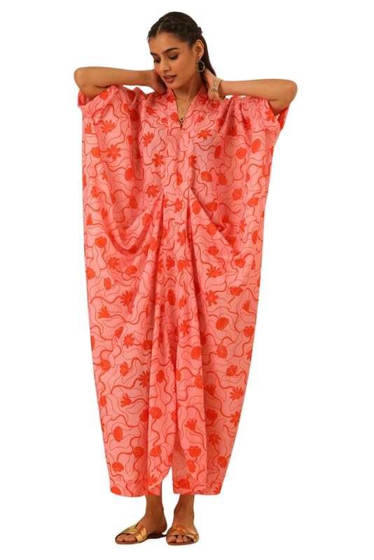 Rangrez Flamingo Draped Kaftan for Women | Soft Flowing Design |-image-12