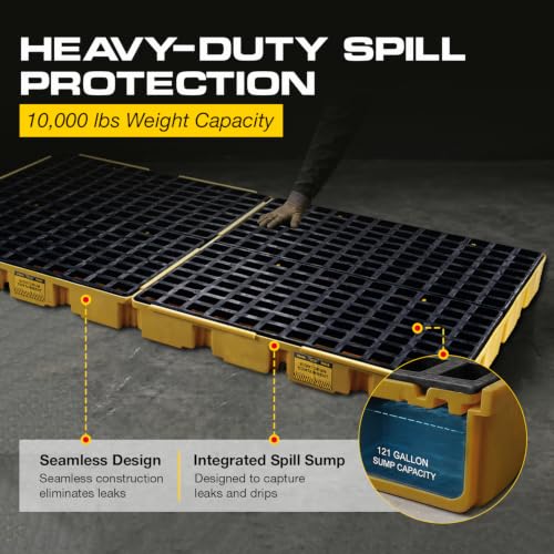 Image of Eagle 8 Drum Spill Containment Pallet with Drain, Forklift Pockets, Yellow