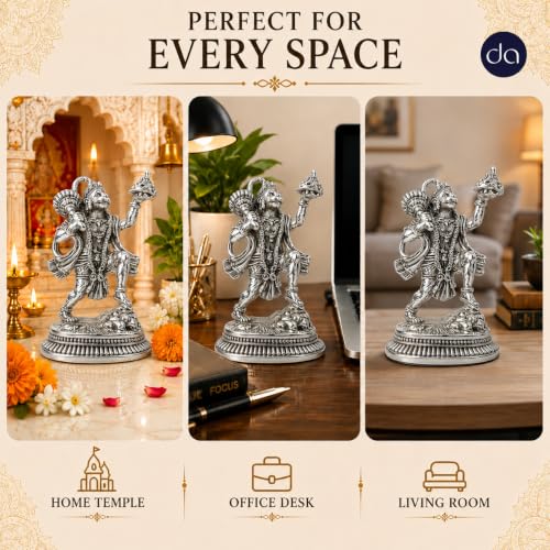 Image of 999 Silver Plated Hanuman ji Idol with Sanjeevani Mountain - 5.2 Inch | Bajrangbali Murti for Home Pooja Room, A Home Decor Lord Hanuman ji Idol Gift